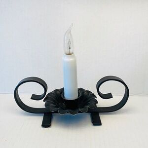 Metal candle holder scrollwork scroll footed candlestick scalloped edge